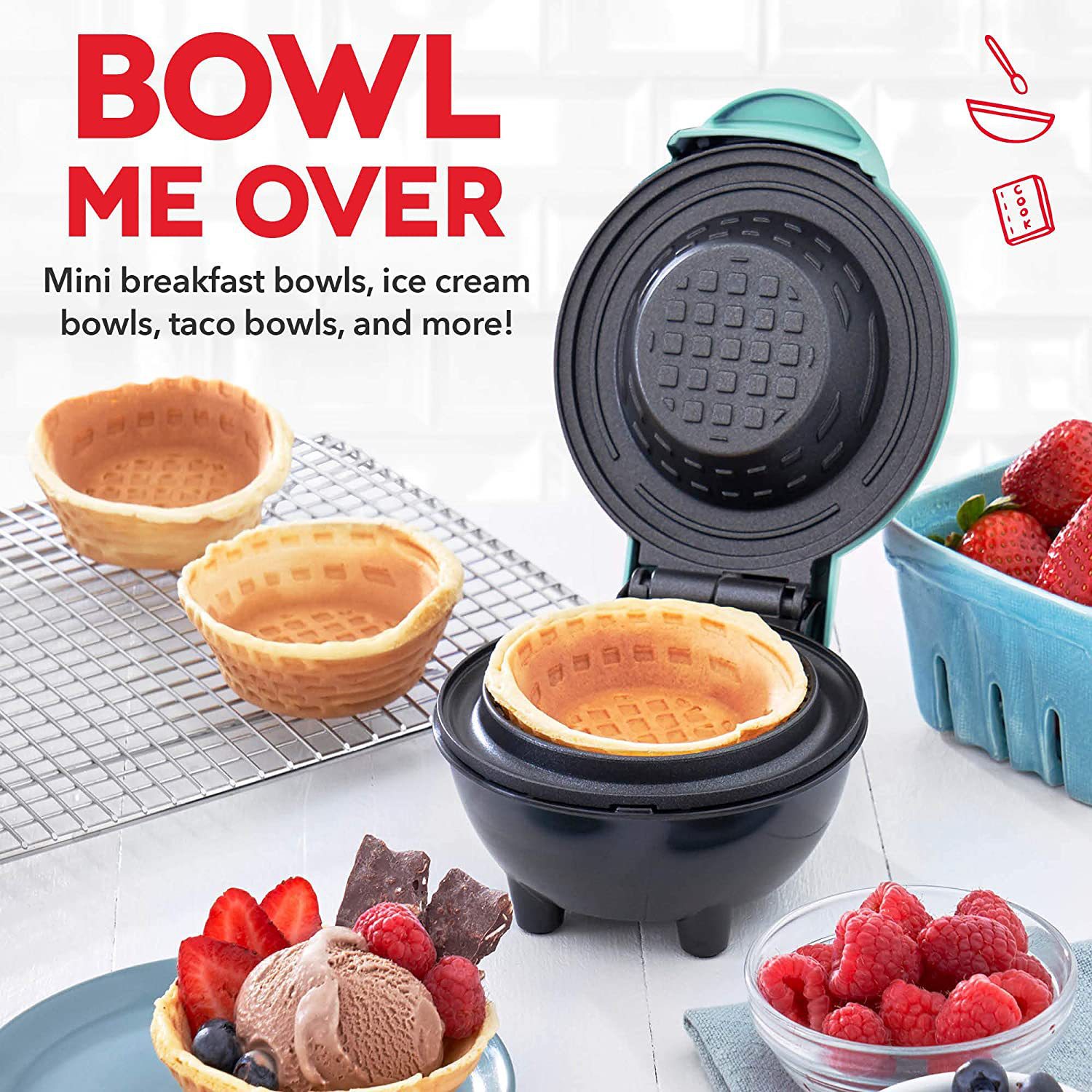 Donut Maker Mini - 110V/220V Waffle Bowl Maker, Breakfast Maker,